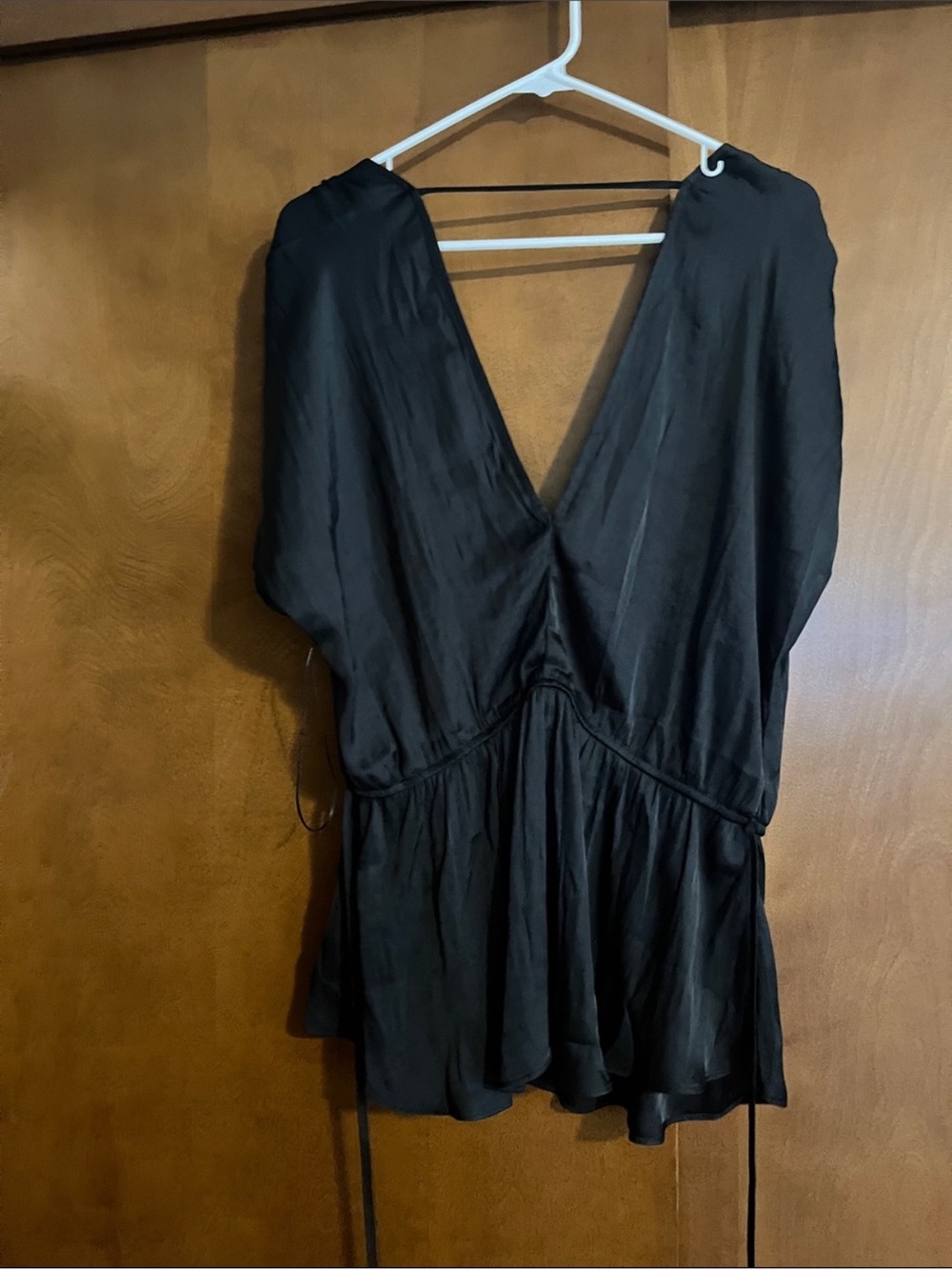 Free People Black V-Neck Button-Front Peplum Blouse - Picture 2 of 4